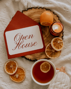 OPEN HOUSE, Fall theme photo with Open House invite