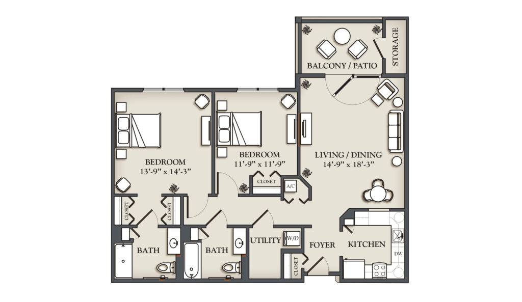 (E) 2 Bedroom (Side by Side) Apartment