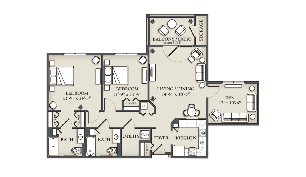 (F) 2 Bedroom + Den Apartment
