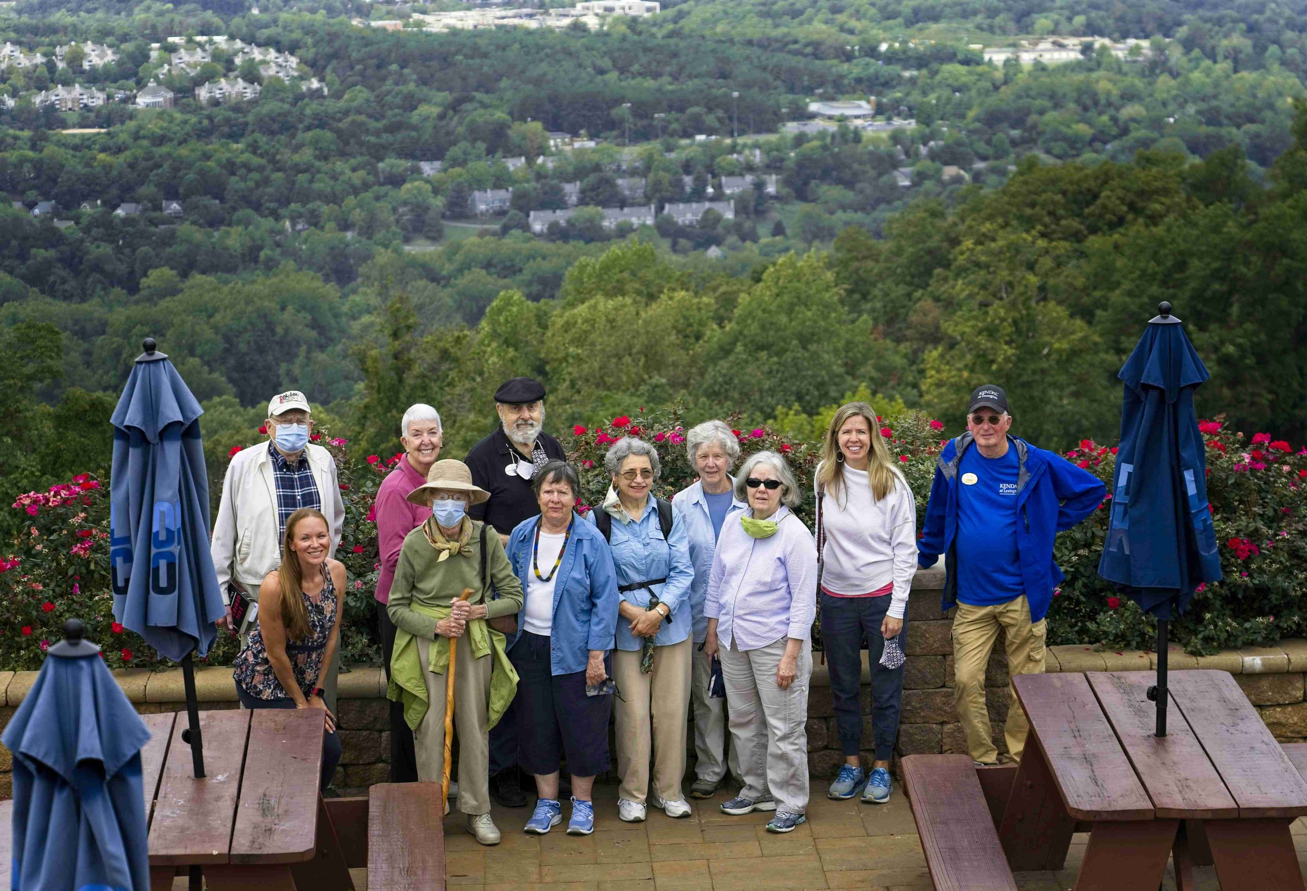 Residents on hiking trail mountain view
