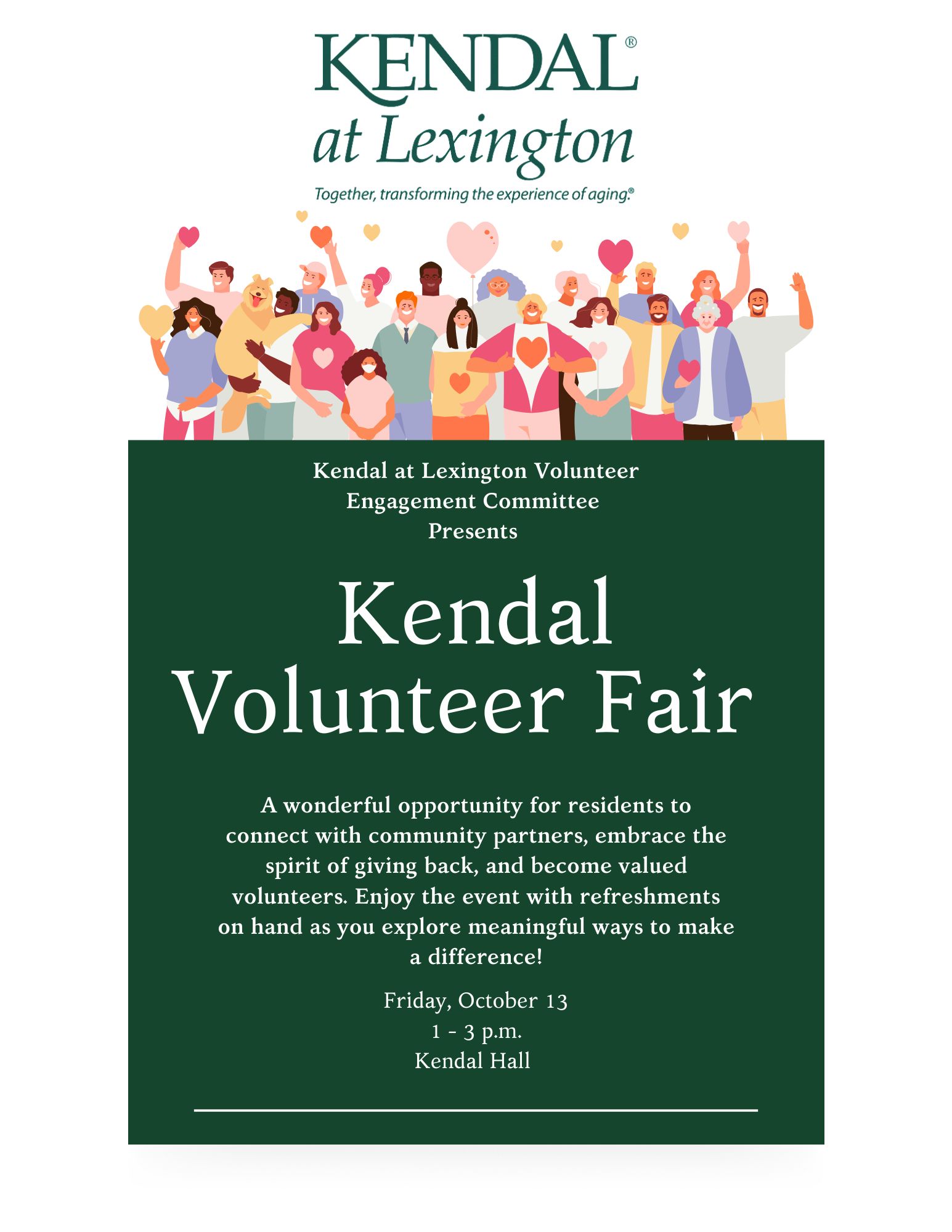 Kendal at Lexington volunteer fair flier.